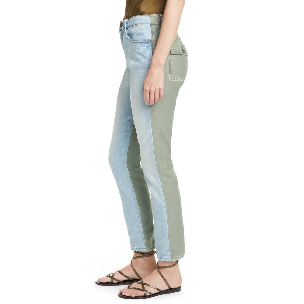 FRAME Le Beau Hybrid High Rise Straight Leg Pants Denim Olive Green 24